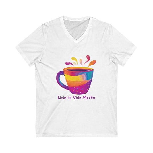 Livin' La Vida Mocha Rainbow Coffee V-Neck | Pride Coffee Lover Gift | Cute Kawaii Cafe Tee