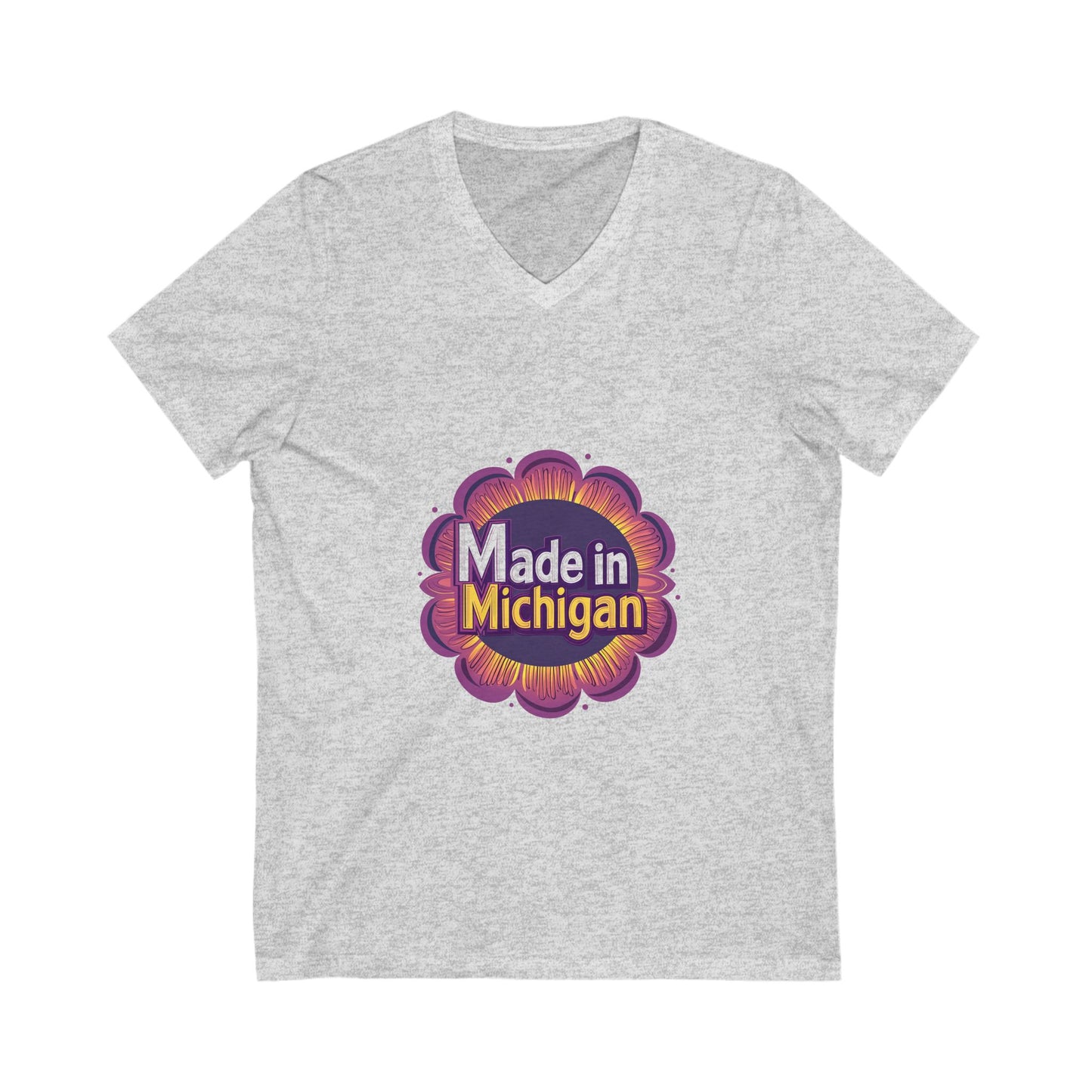 Made in Michigan Retro Flower V-Neck T-Shirt | State Pride Unisex Tee