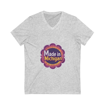 Made in Michigan Retro Flower V-Neck T-Shirt | State Pride Unisex Tee