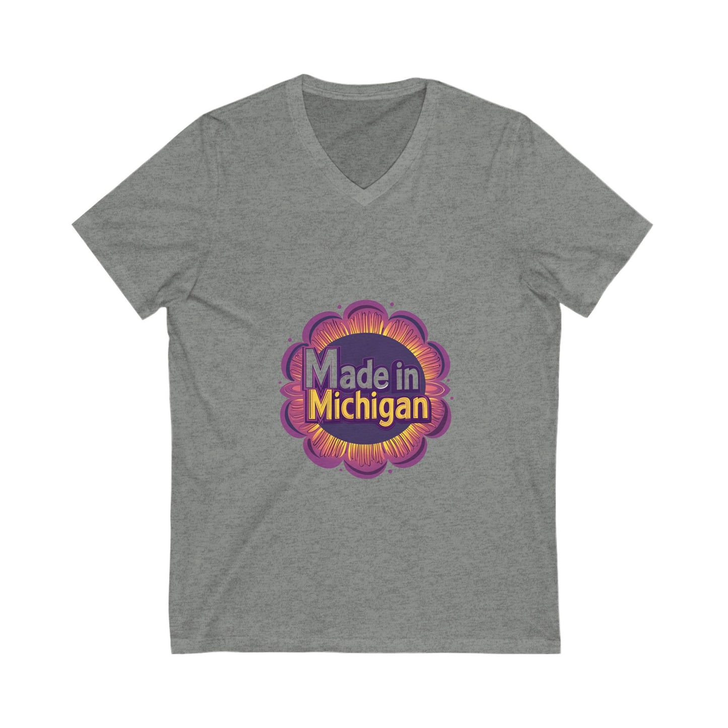 Made in Michigan Retro Flower V-Neck T-Shirt | State Pride Unisex Tee