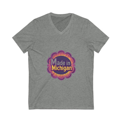 Made in Michigan Retro Flower V-Neck T-Shirt | State Pride Unisex Tee