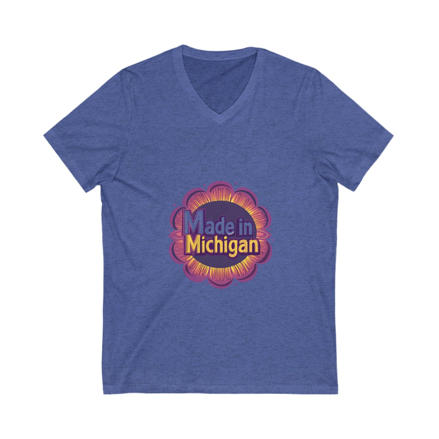 Made in Michigan Retro Flower V-Neck T-Shirt | State Pride Unisex Tee