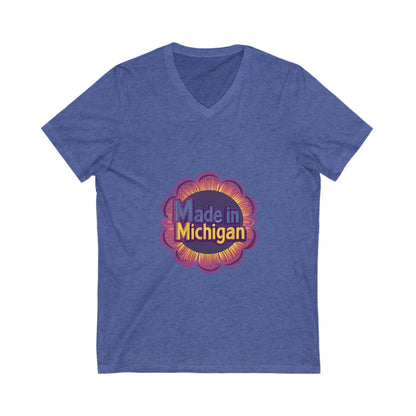 Made in Michigan Retro Flower V-Neck T-Shirt | State Pride Unisex Tee