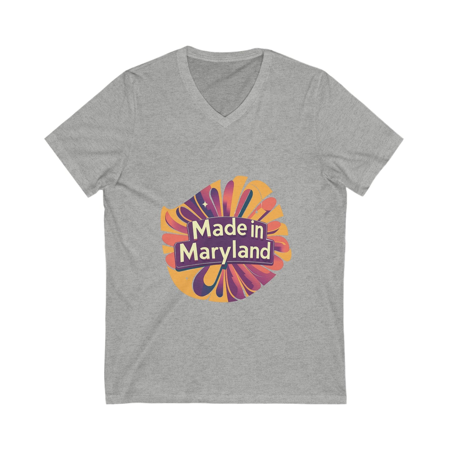 Made in Maryland V-Neck T-Shirt | Retro Sunburst State Pride Design | Unisex Bella+Canvas Tee