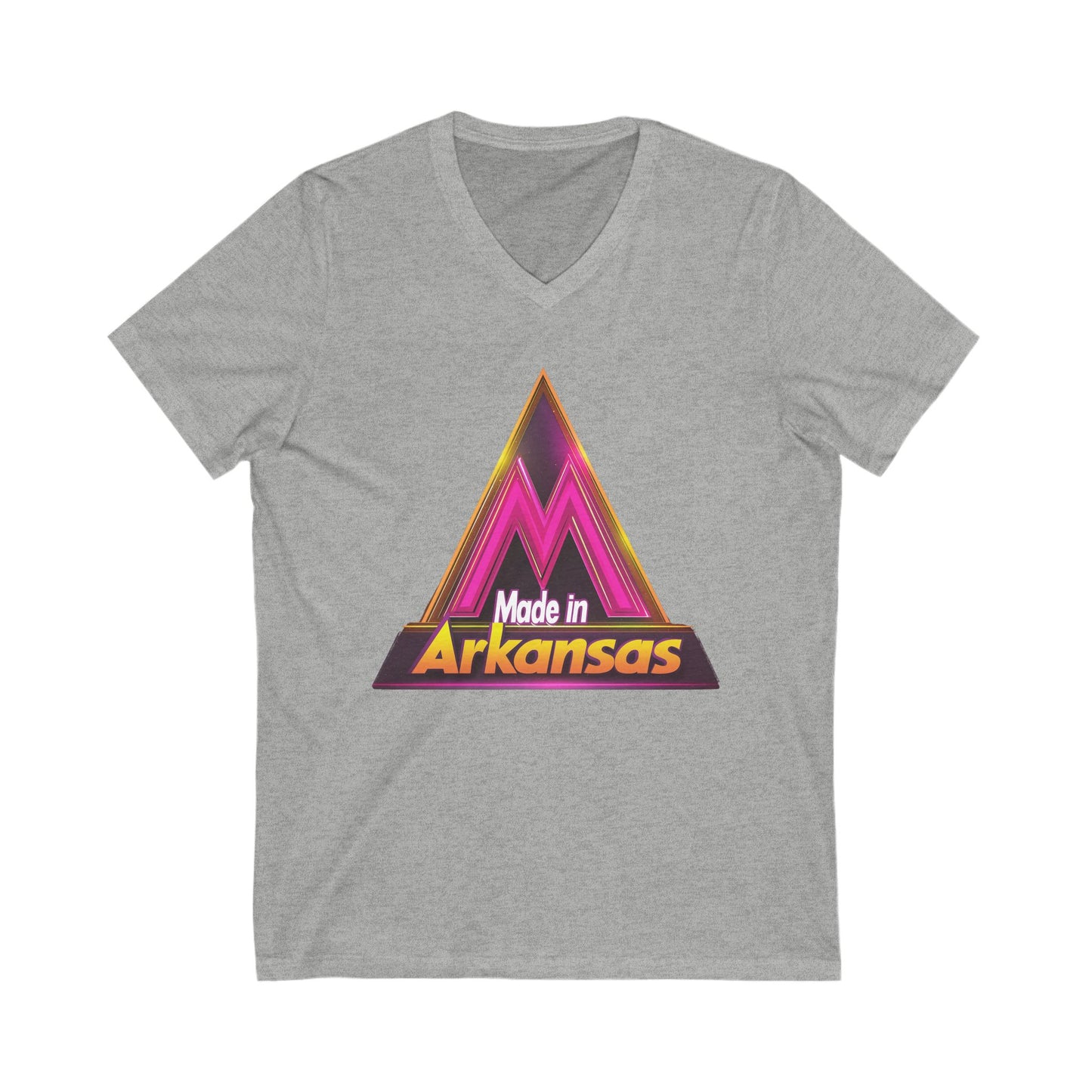 Made in Arkansas Retro Triangle V-Neck | Metallic Pink & Gold State Pride Tee