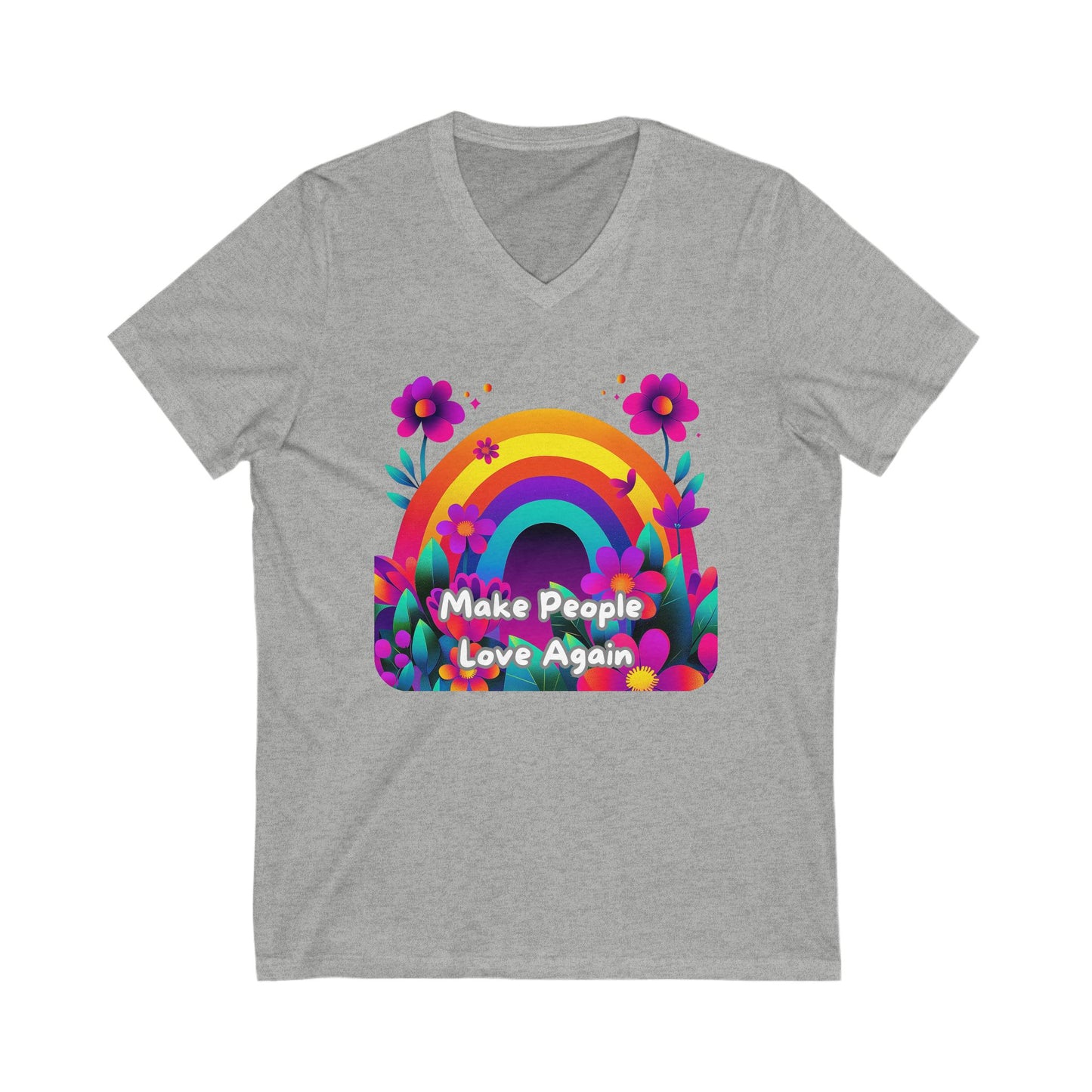 Rainbow Love Message V-Neck T-Shirt | Colorful Floral LGBTQ+ Pride Tee