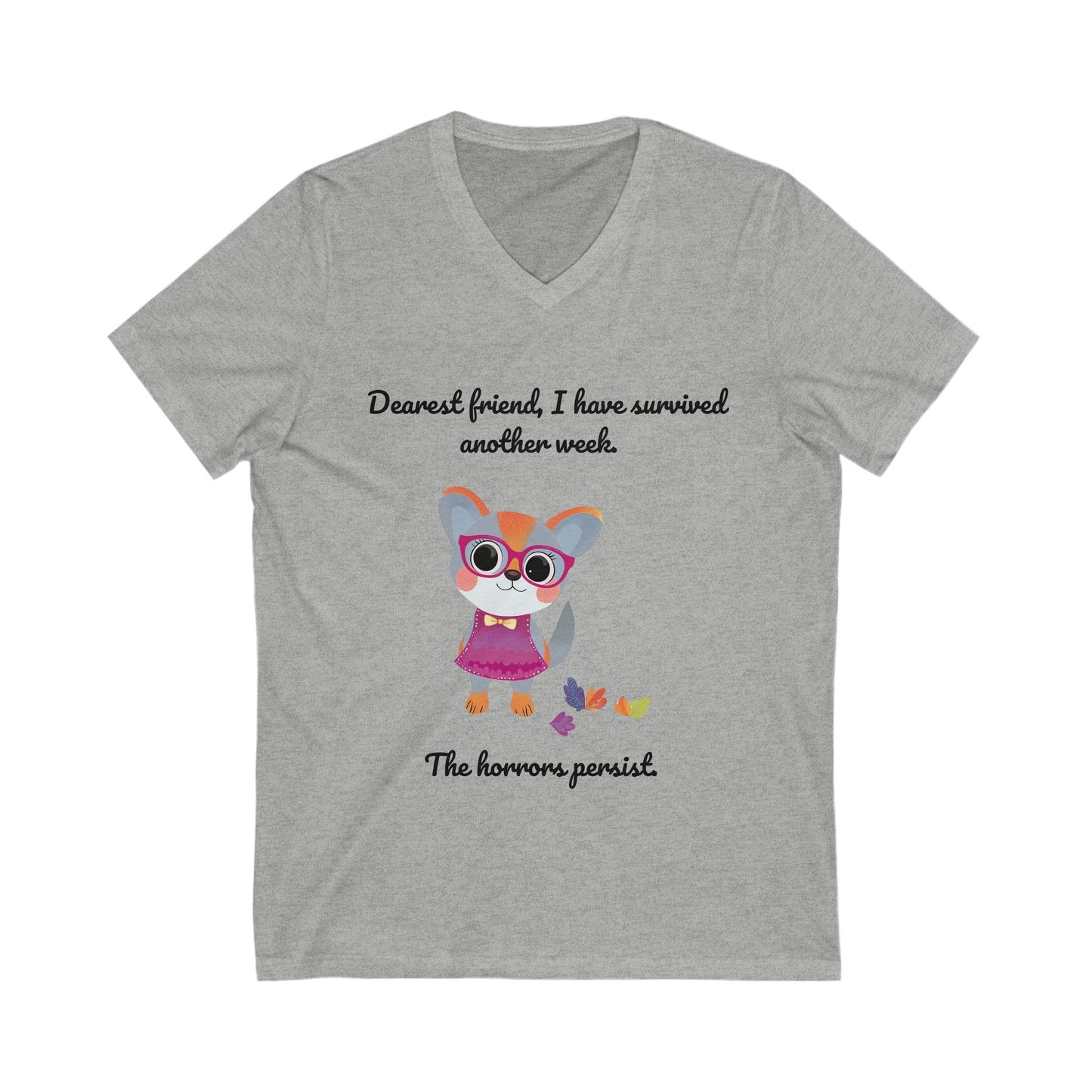 Kawaii Cat Survival V-Neck Tee | Mental Health Support | Cute Animal Activist Shirt