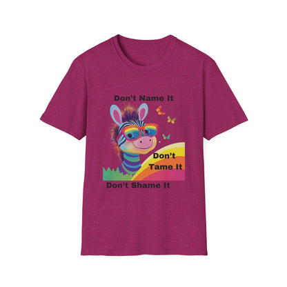 Rainbow Zebra Neurodiversity T-Shirt | Don't Shame It Pride Tee