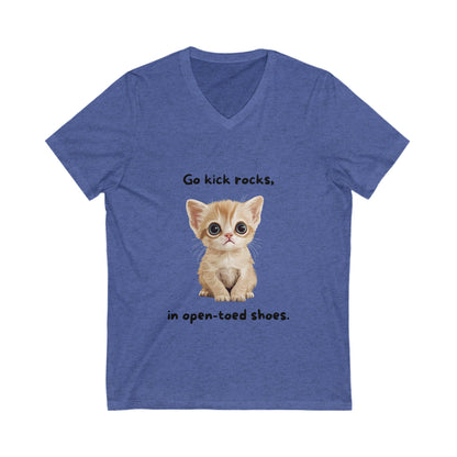 Cute Activist Cat V-Neck T-Shirt | Sassy Kitten Safety Message | Kawaii Protest Unisex Tee