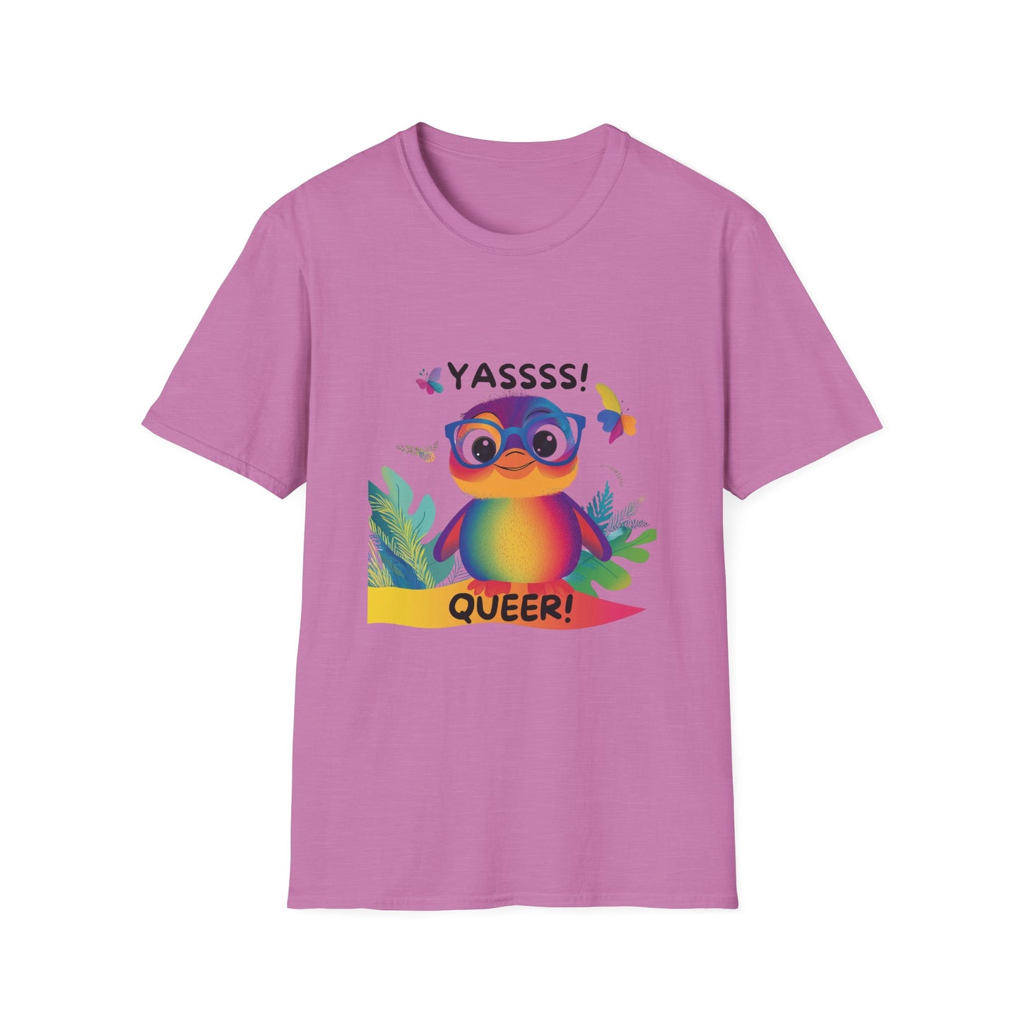 Rainbow Penguin YASSSS QUEER T-Shirt | Cute Pride LGBTQ+ Kawaii Tee