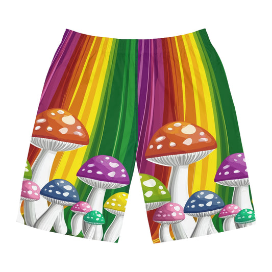 Rainbow Mushroom Pride Men's Board Shorts | Psychedelic Festival Swim Trunks