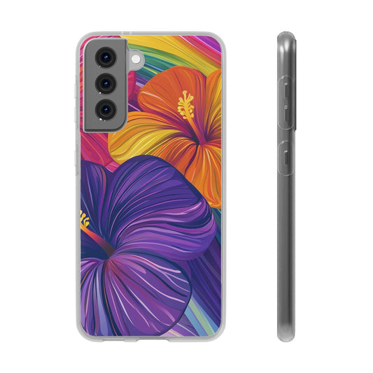 Tropical Hibiscus Rainbow Phone Case | Pride Floral Flexi Case