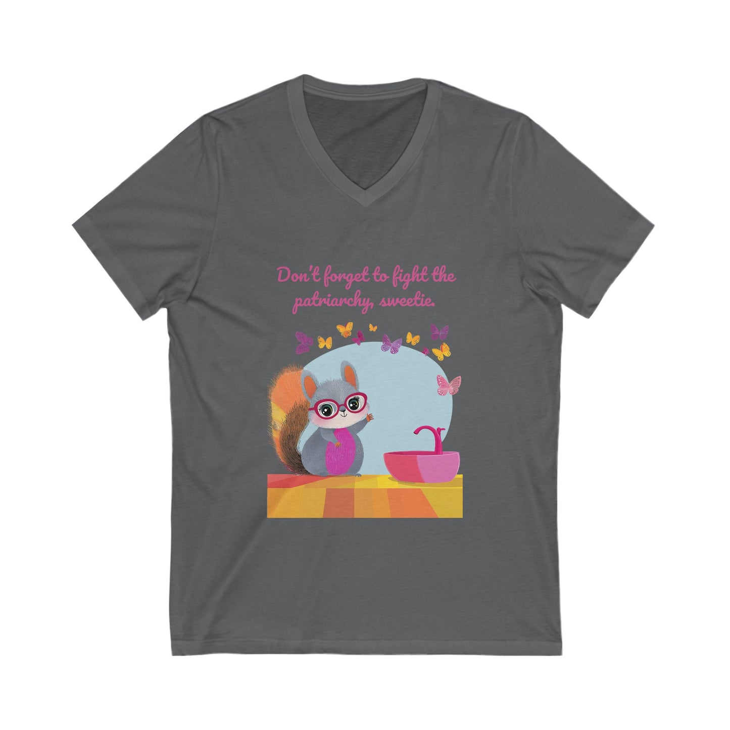 Feminist Squirrel V-Neck T-Shirt | Cute Patriarchy Fighter | Kawaii Activist Tee