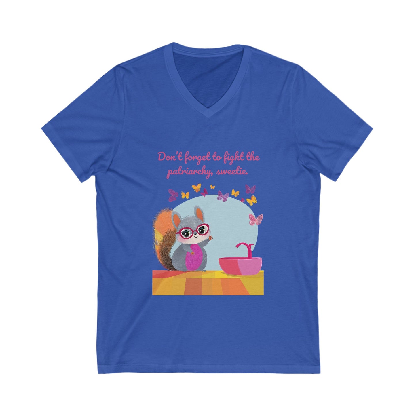 Feminist Squirrel V-Neck T-Shirt | Cute Patriarchy Fighter | Kawaii Activist Tee