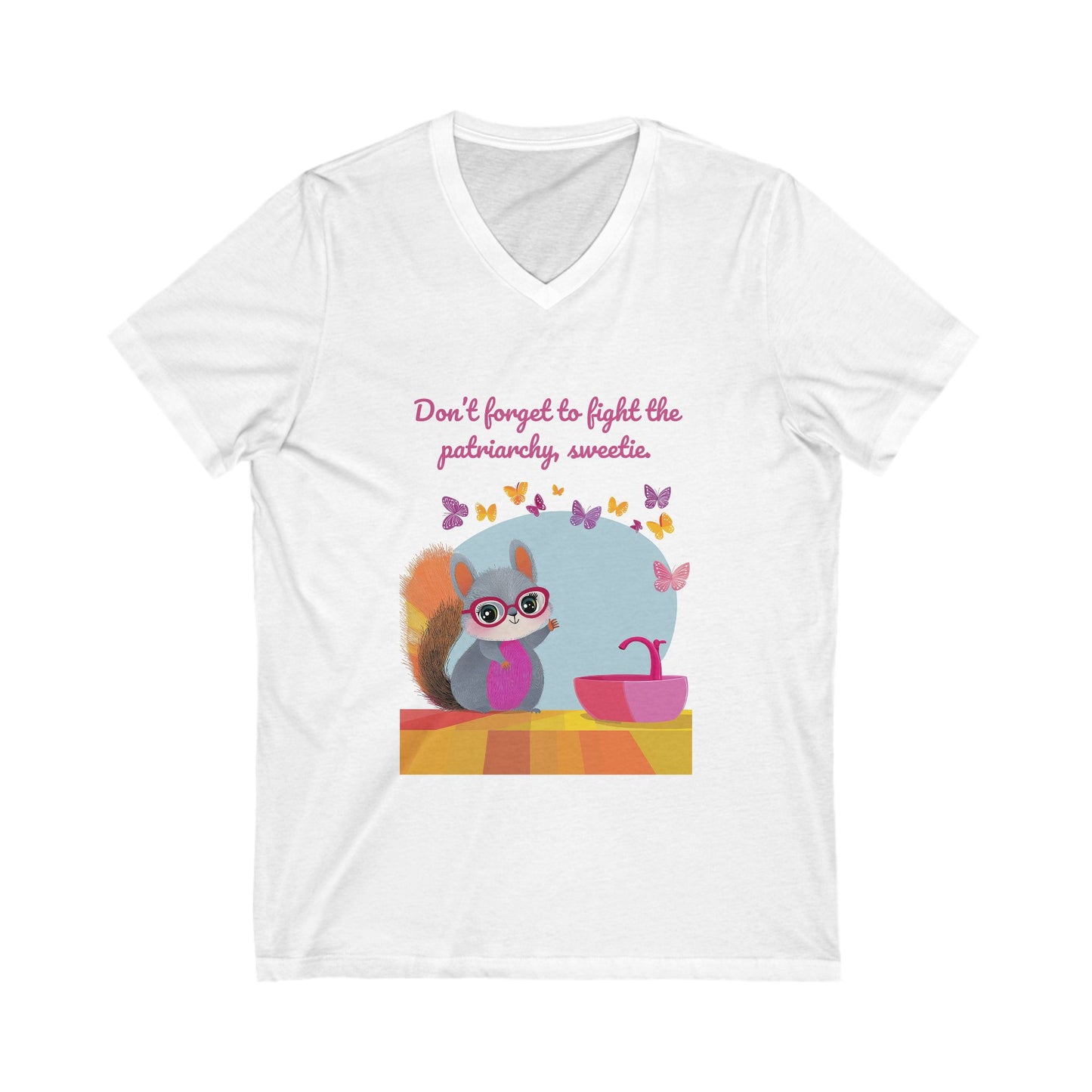 Feminist Squirrel V-Neck T-Shirt | Cute Patriarchy Fighter | Kawaii Activist Tee