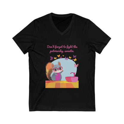 Feminist Squirrel V-Neck T-Shirt | Cute Patriarchy Fighter | Kawaii Activist Tee