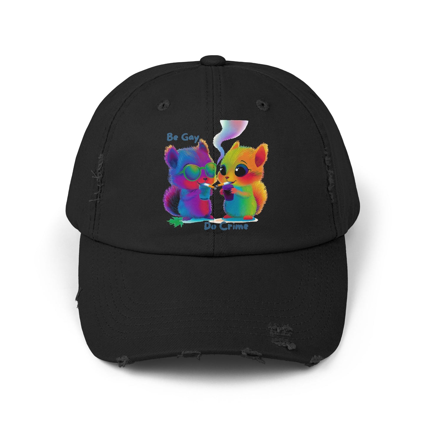Be Gay Do Crime Rainbow Kawaii Cat Dad Hat | LGBTQ Pride Distressed Cap