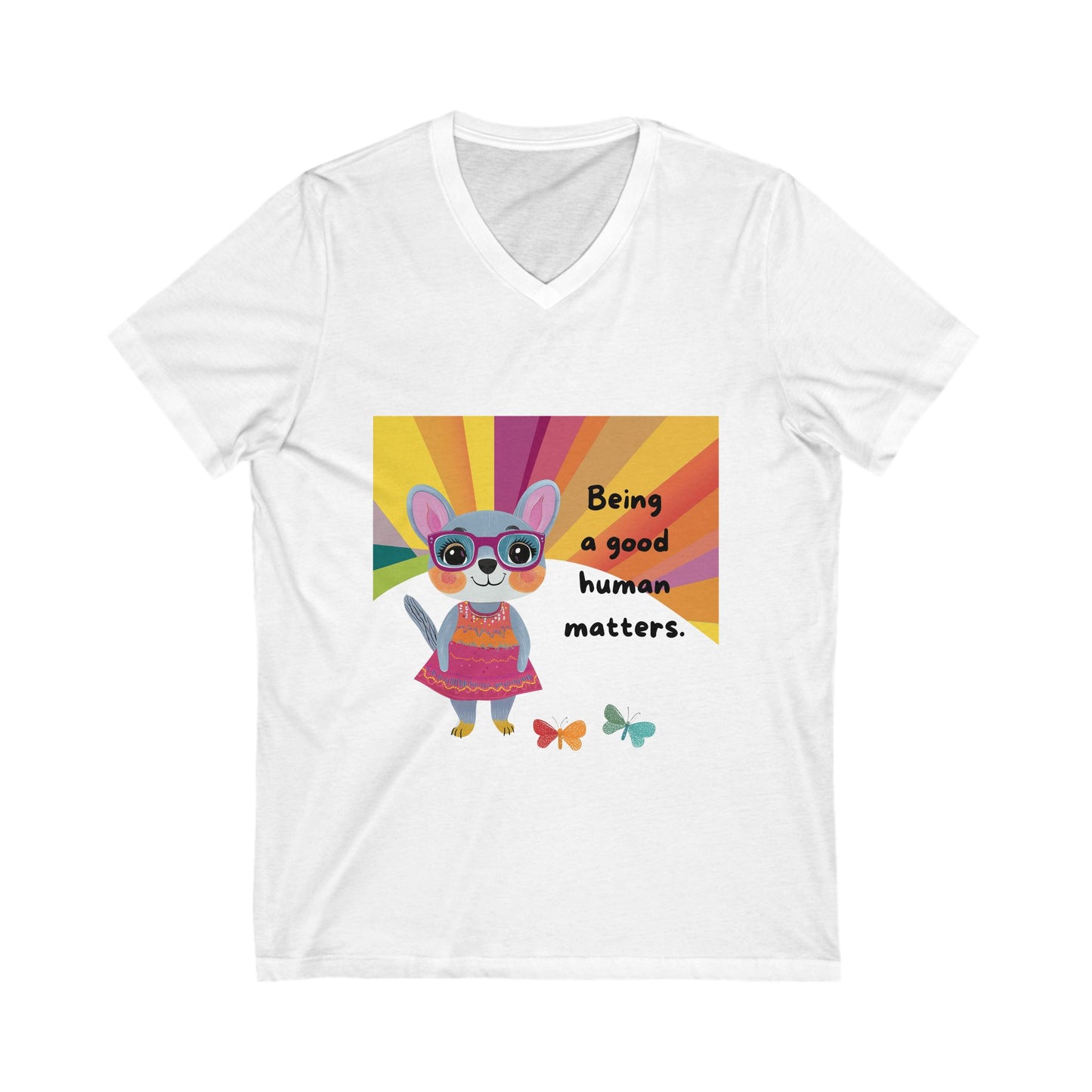 Being A Good Human Matters V-Neck | Kawaii Bunny Activist Tee