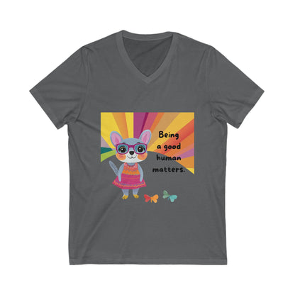 Being A Good Human Matters V-Neck | Kawaii Bunny Activist Tee