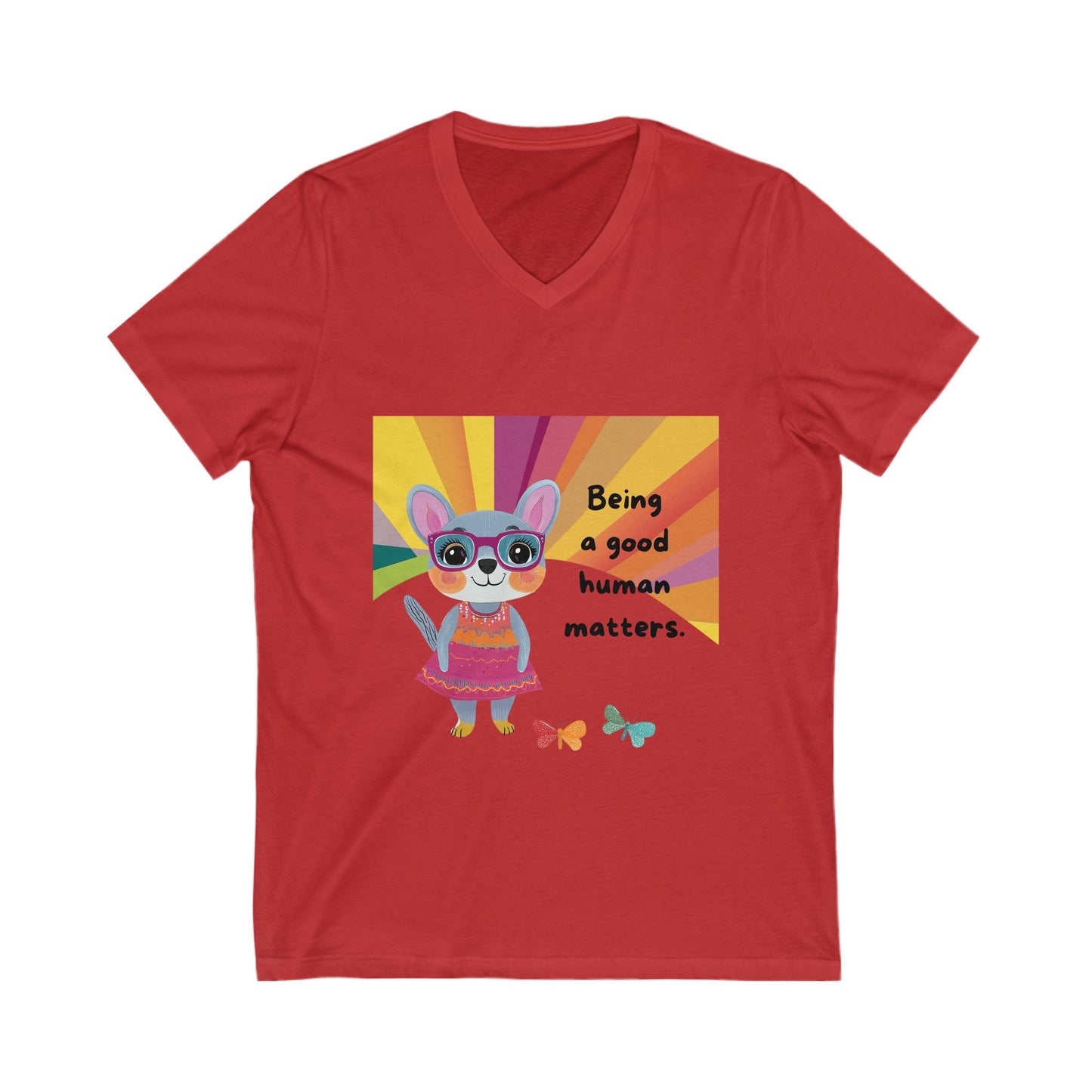 Being A Good Human Matters V-Neck | Kawaii Bunny Activist Tee