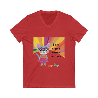 Being A Good Human Matters V-Neck | Kawaii Bunny Activist Tee