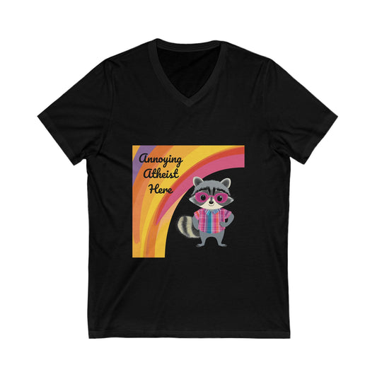 Annoying Atheist Raccoon V-Neck | Kawaii Protest Tee | Funny Atheist Gift