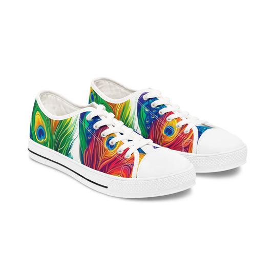 Rainbow Peacock Feather Low Top Sneakers | Pride Canvas Shoes