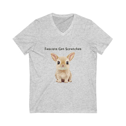 Cute Bunny Anti-Fascist V-Neck T-Shirt | Kawaii Resistance Pet Activist Tee