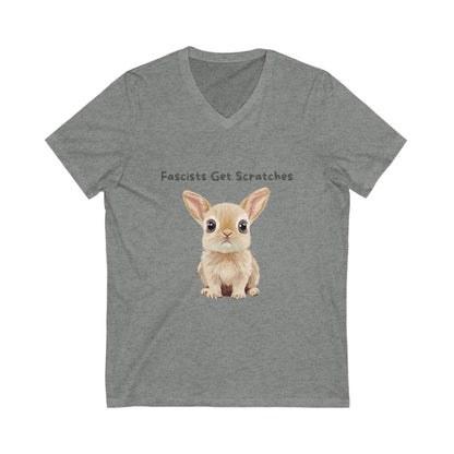 Cute Bunny Anti-Fascist V-Neck T-Shirt | Kawaii Resistance Pet Activist Tee