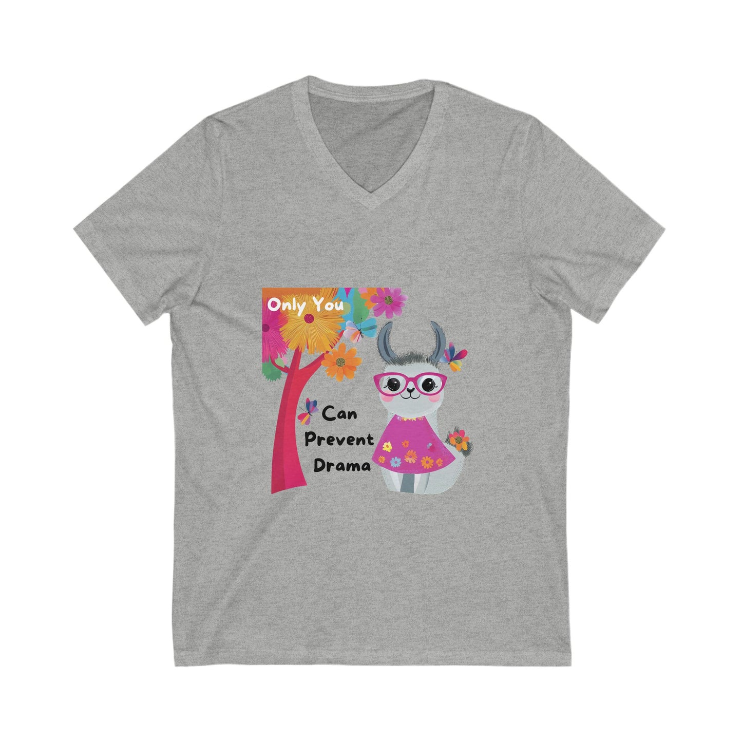 Kawaii Cat Drama Prevention V-Neck T-Shirt | Cute Cat Lover Gift | Funny Cat Unisex Tee