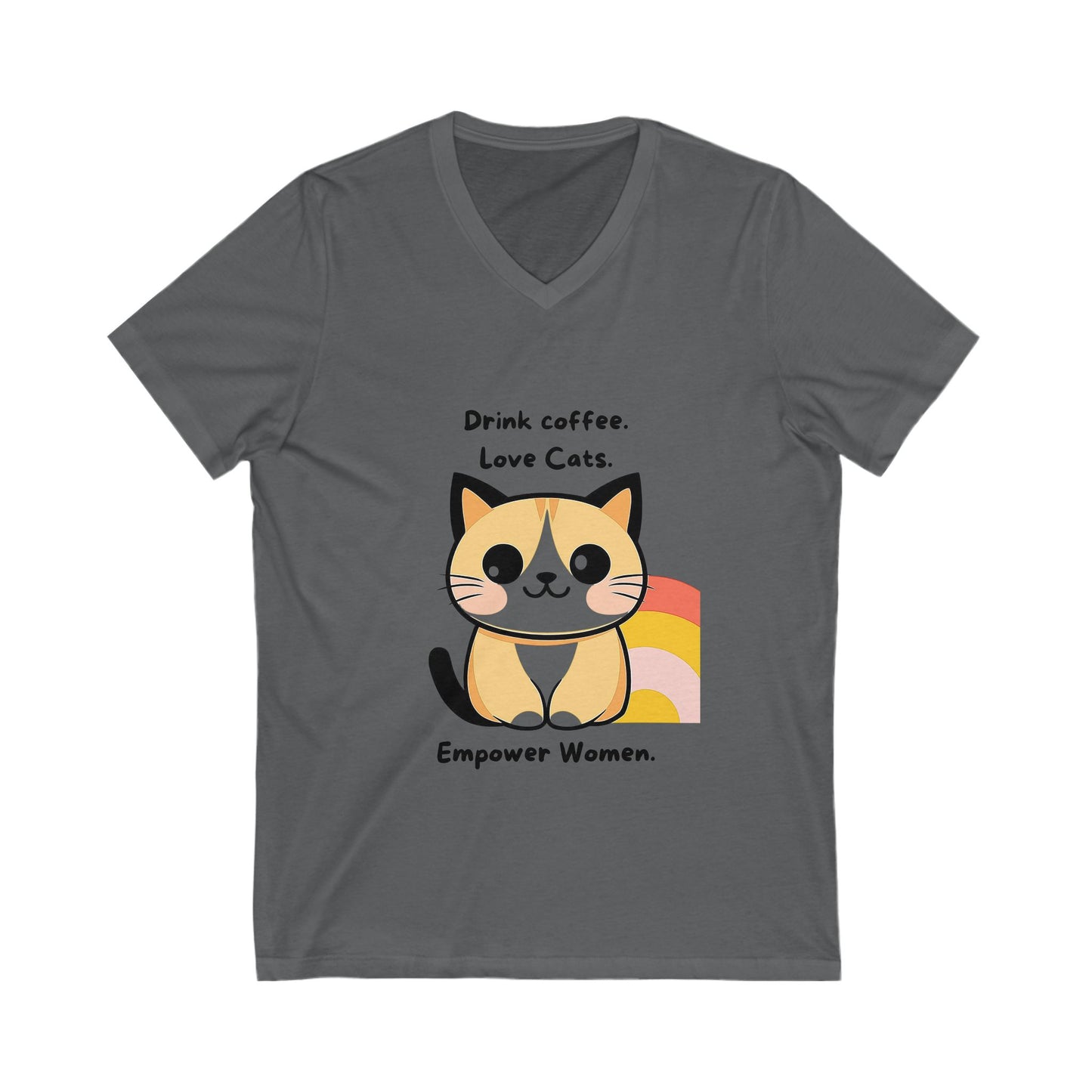 Feminist Cat Coffee V-Neck | Women Empowerment Tee | Kawaii Cat Lover Gift