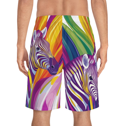 Rainbow Zebra Pride Board Shorts | LGBTQ+ Beach Apparel