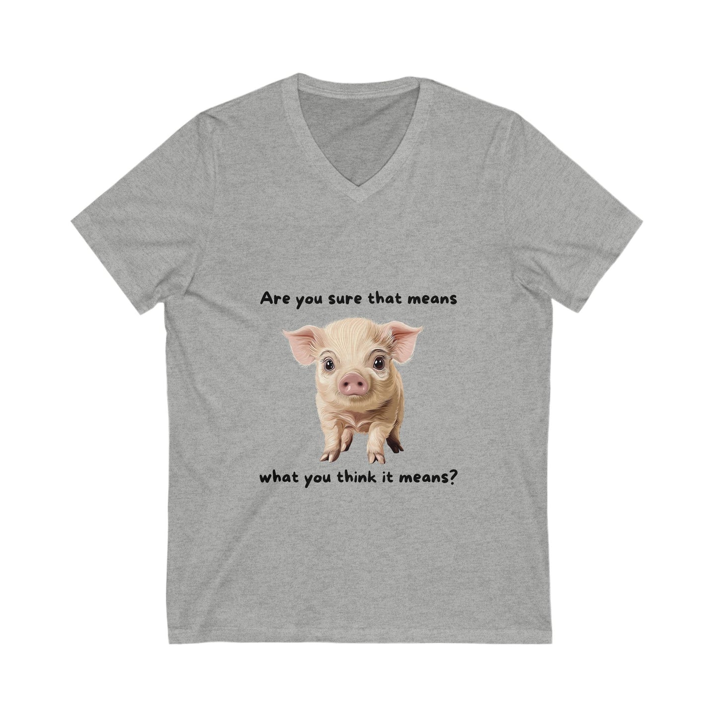 Cute Questioning Piglet V-Neck Tee | Philosophical Farm Animal Shirt