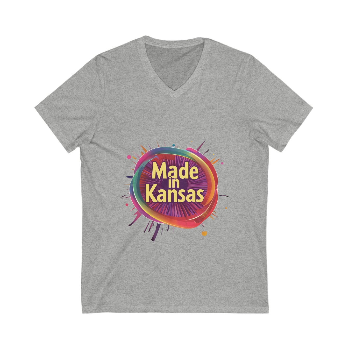 Made in Kansas Pride V-Neck T-Shirt | Retro Rainbow Circle Design | State Pride Tee