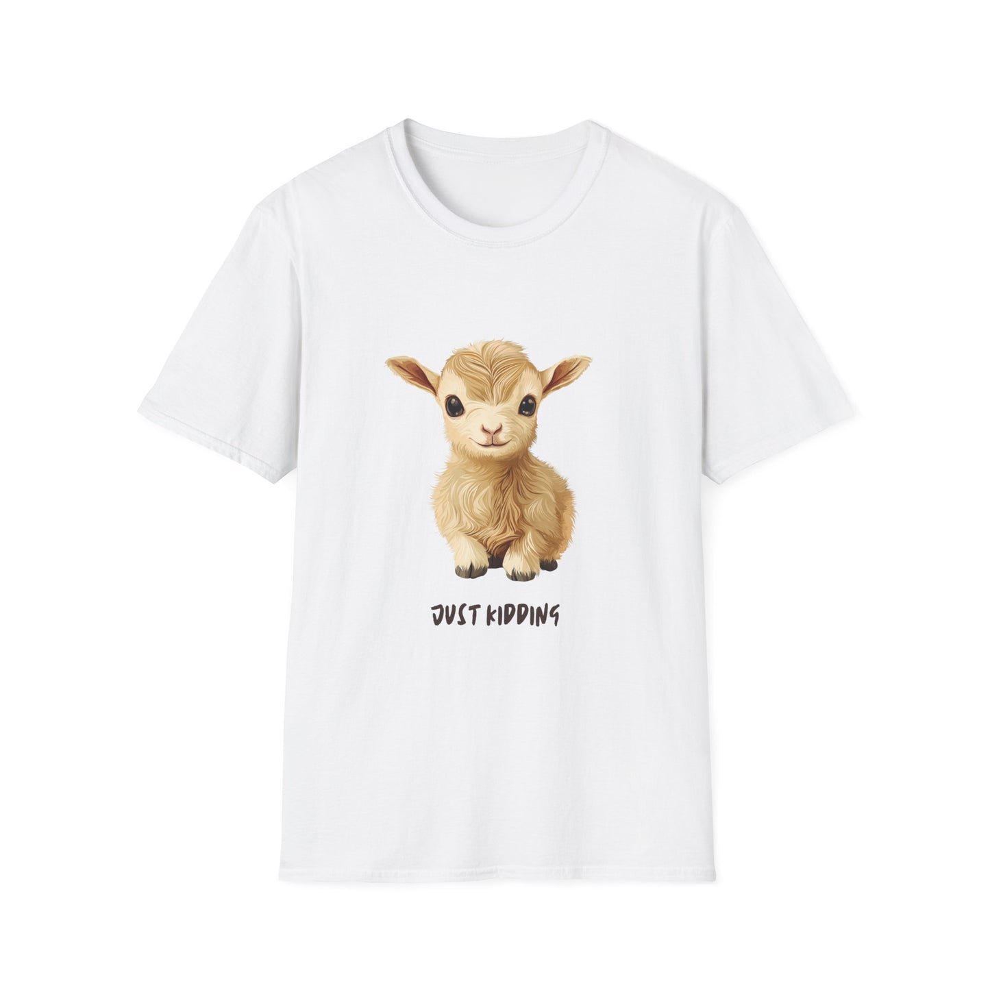Just Kidding Baby Goat T-Shirt | Cute Farm Animal Pun Tee | Kawaii Goat Design