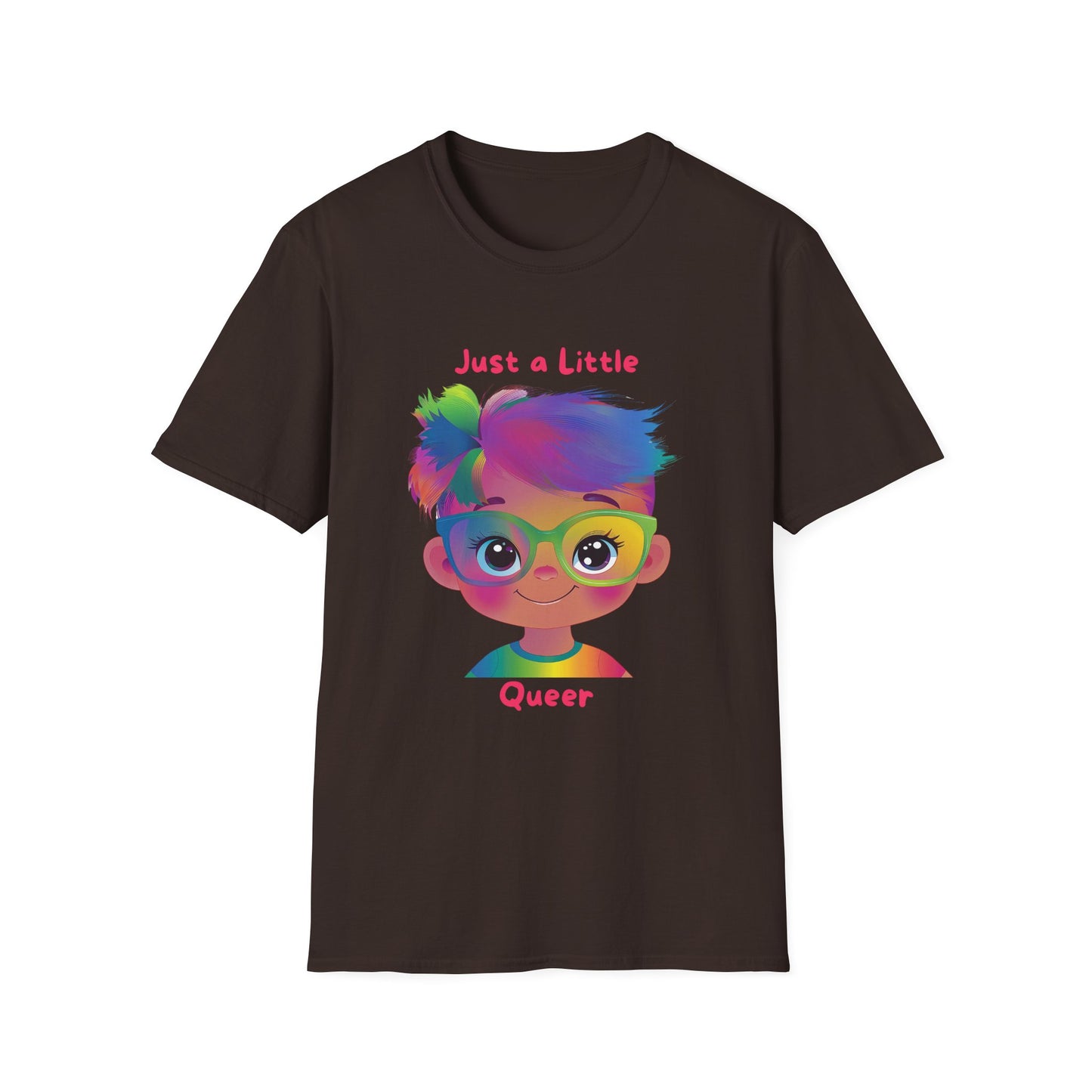 Just a Little Queer Rainbow Pride T-Shirt | Cute Character Unisex Tee