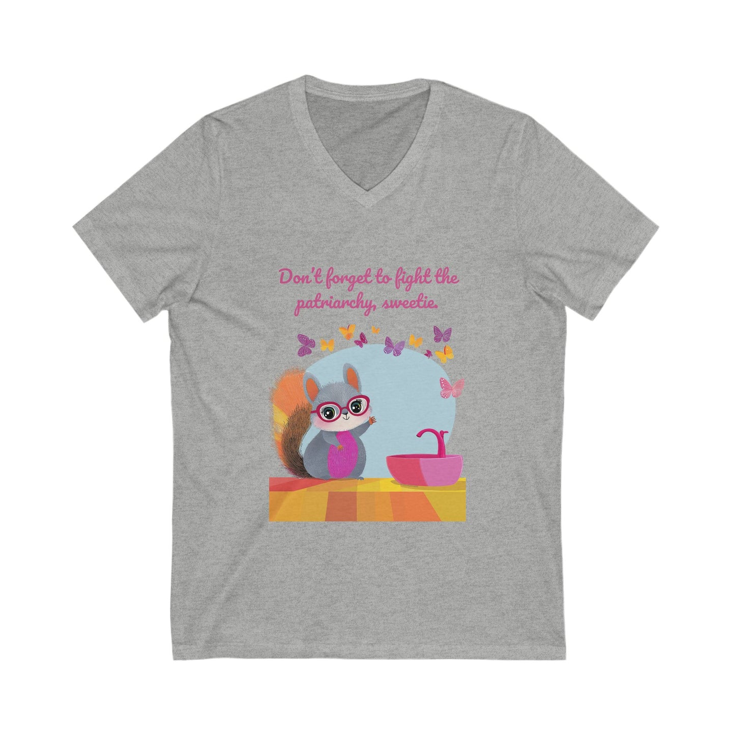 Feminist Squirrel V-Neck T-Shirt | Cute Patriarchy Fighter | Kawaii Activist Tee