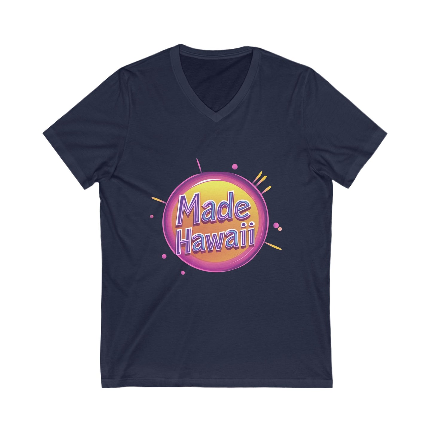 Made in Hawaii Retro V-Neck T-Shirt | Local Pride Neon Circle Design