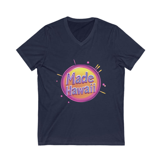 Made in Hawaii Retro V-Neck T-Shirt | Local Pride Neon Circle Design