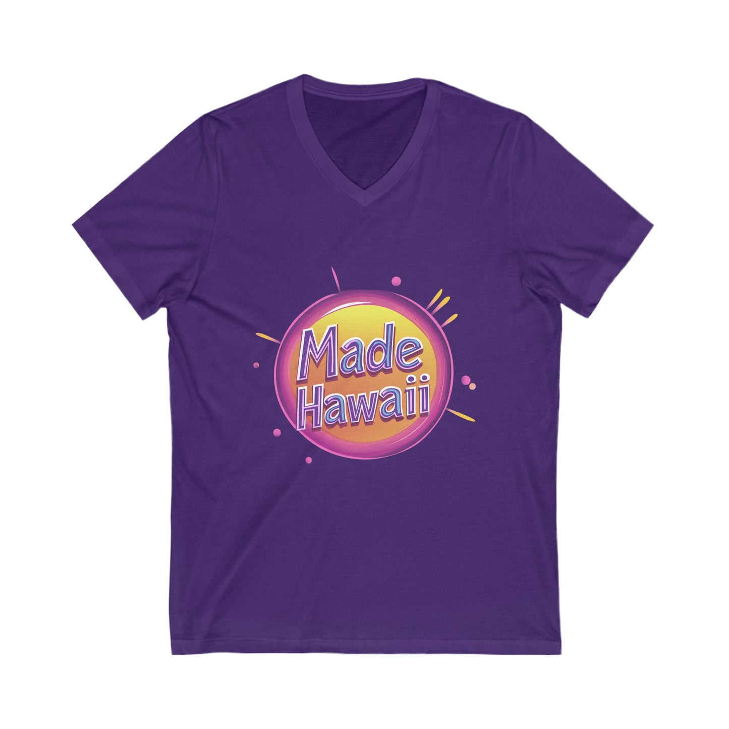 Made in Hawaii Retro V-Neck T-Shirt | Local Pride Neon Circle Design