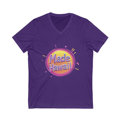 Made in Hawaii Retro V-Neck T-Shirt | Local Pride Neon Circle Design