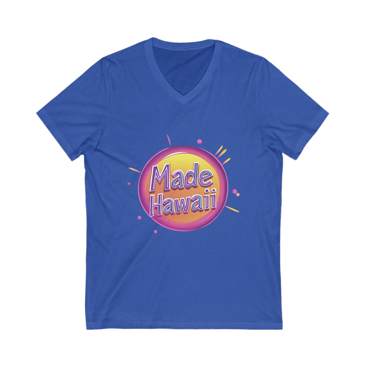 Made in Hawaii Retro V-Neck T-Shirt | Local Pride Neon Circle Design