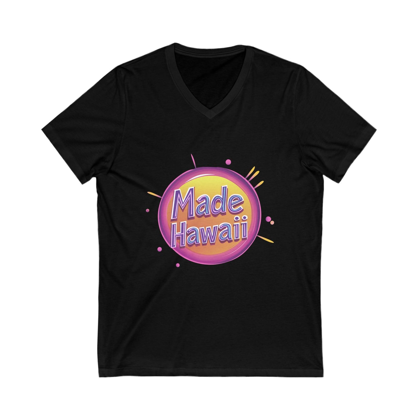 Made in Hawaii Retro V-Neck T-Shirt | Local Pride Neon Circle Design