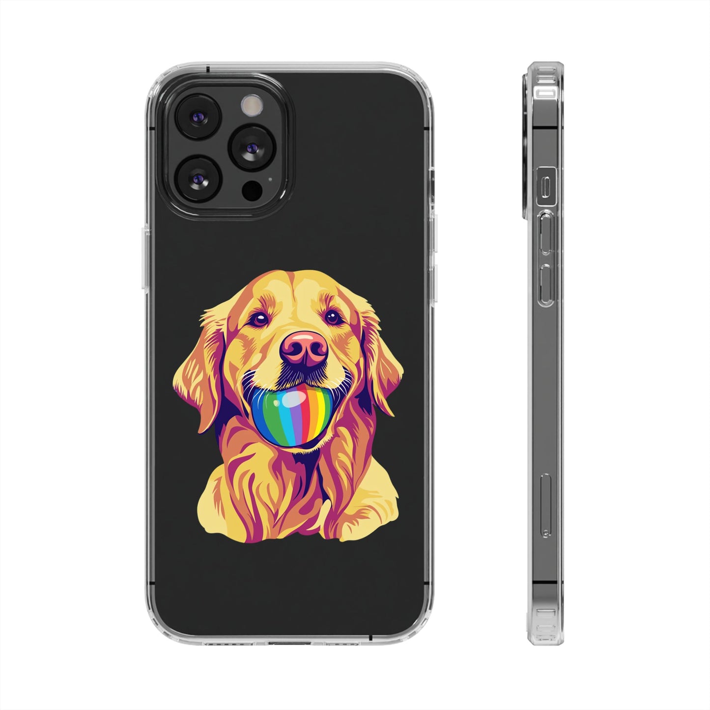 Rainbow Ball Golden Retriever Clear Phone Case | LGBTQ+ Pride Pet Lover Gift