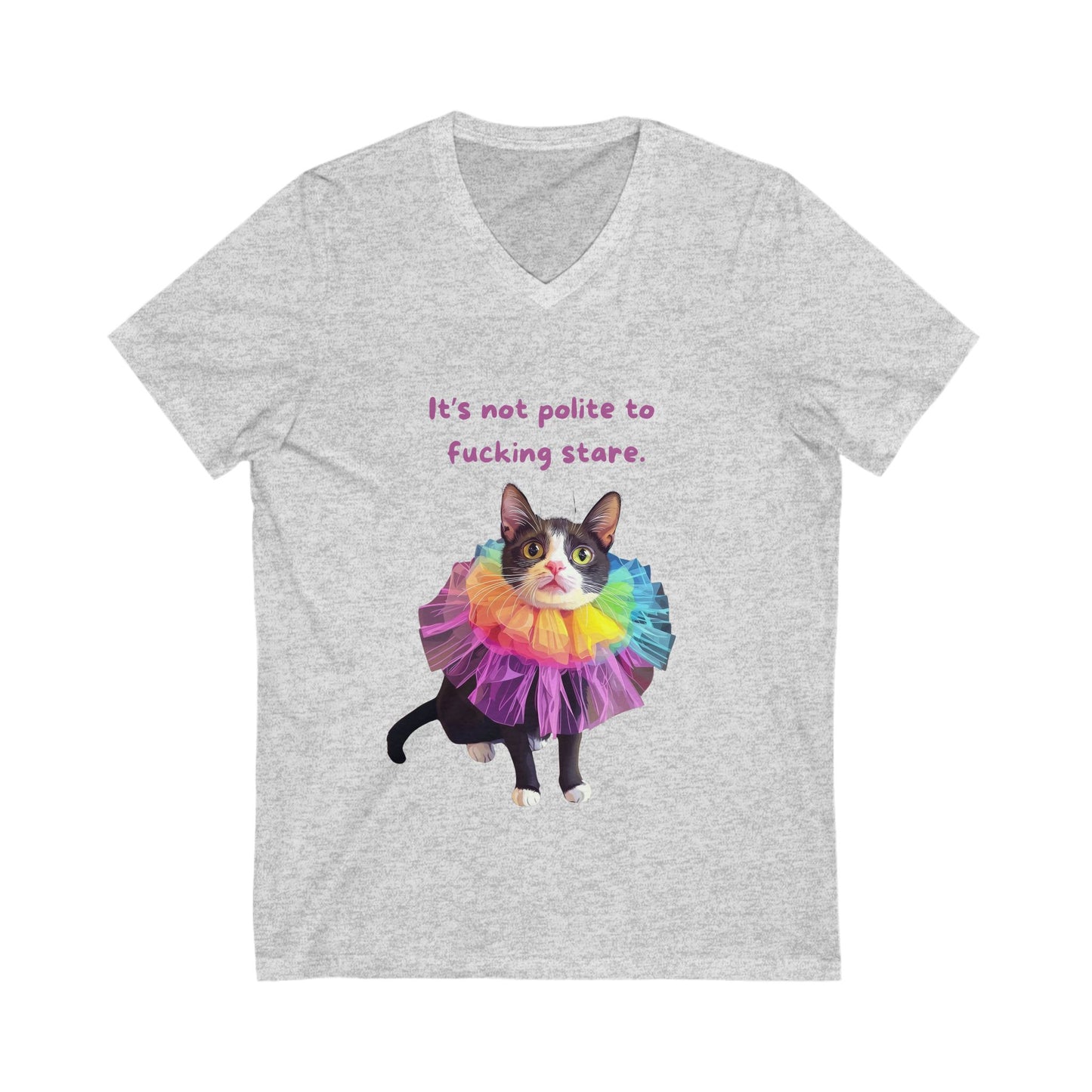 Rainbow Tutu Cat V-Neck Tee | Sassy Pet Humor | Pride Cat T-Shirt