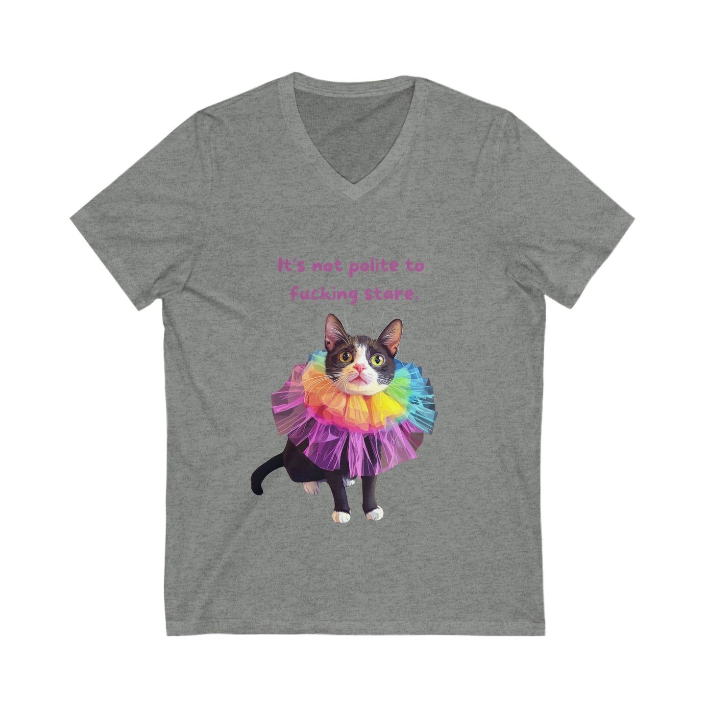Rainbow Tutu Cat V-Neck Tee | Sassy Pet Humor | Pride Cat T-Shirt
