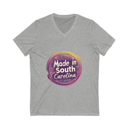 Made in South Carolina V-Neck T-Shirt | Retro Neon Circle Design | State Pride Unisex Tee