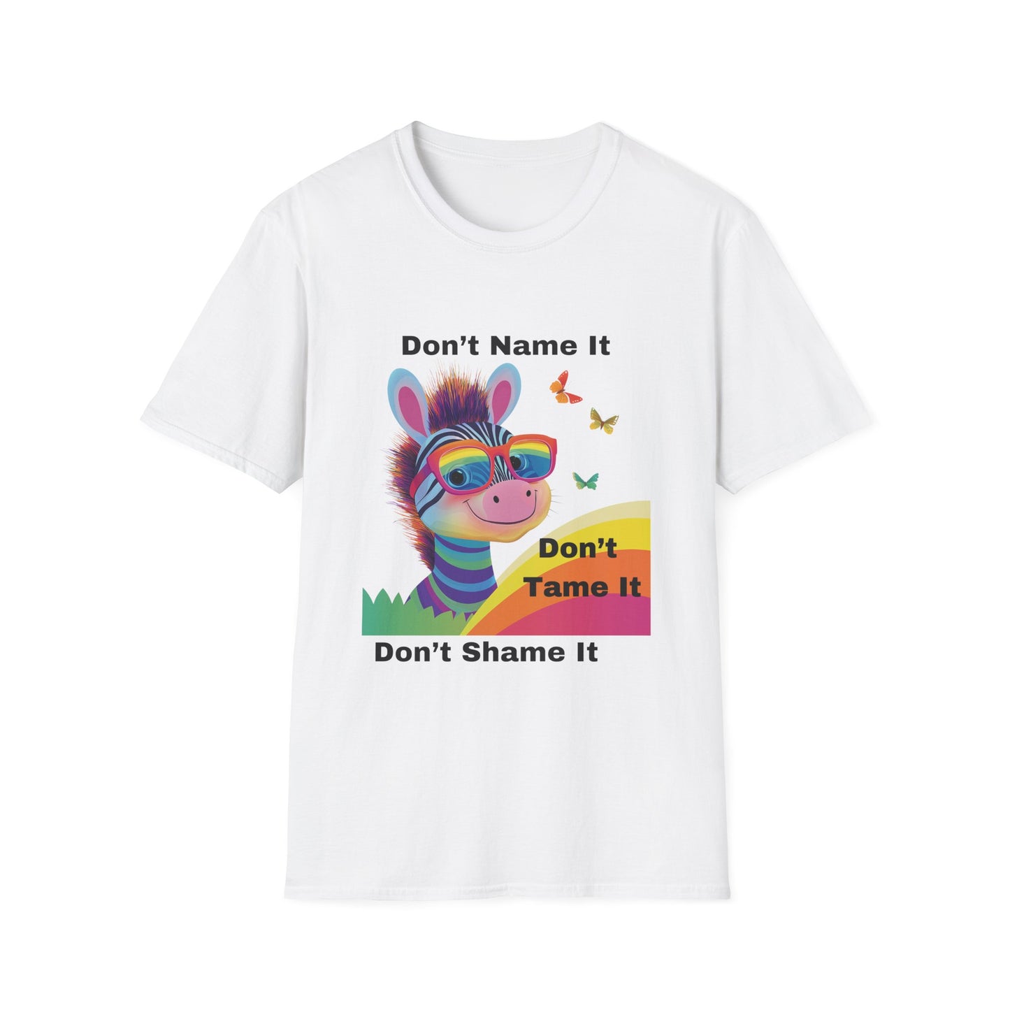 Rainbow Zebra Neurodiversity T-Shirt | Don't Shame It Pride Tee
