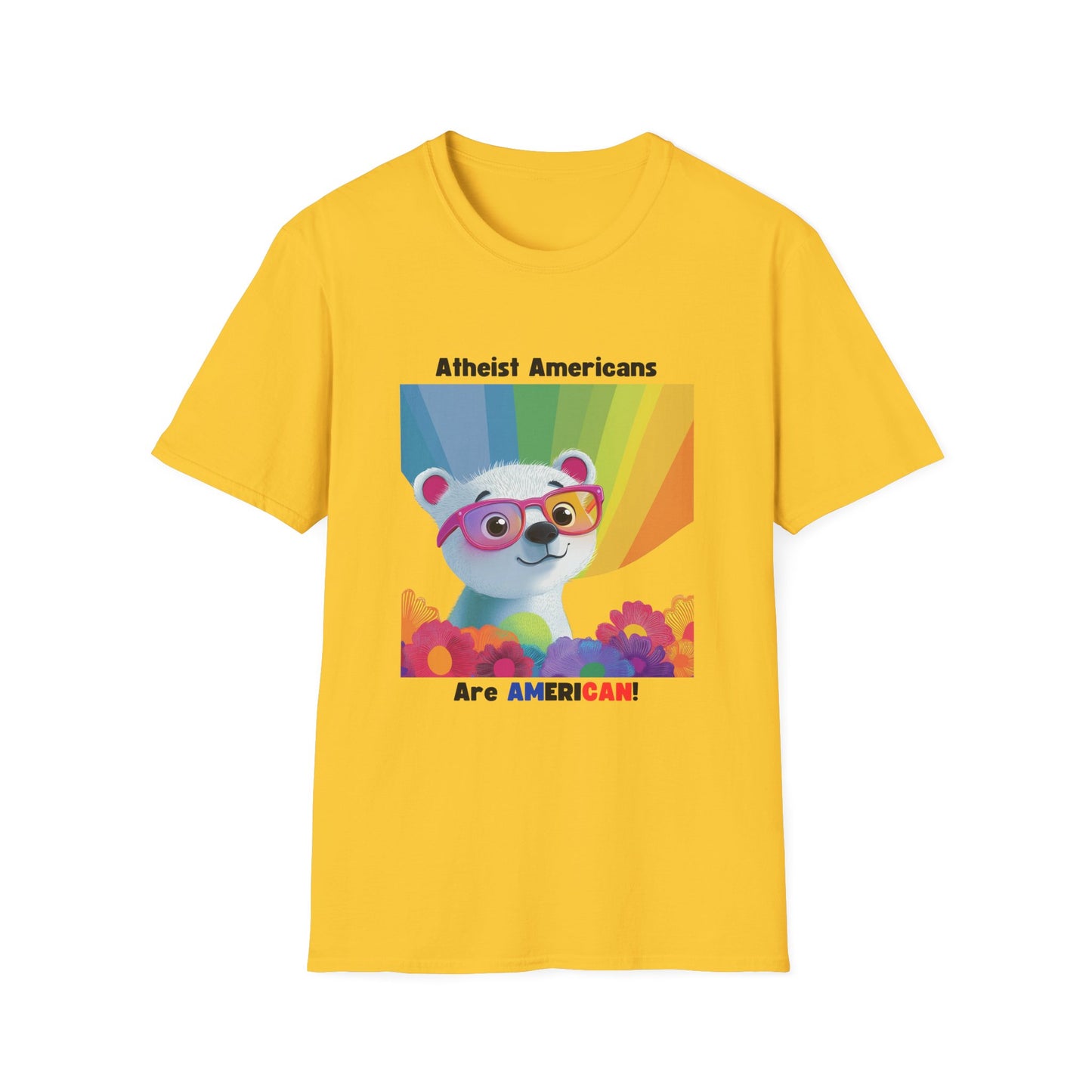 Cute Atheist Pride Bear Rainbow T-Shirt | Kawaii Activism Unisex Tee