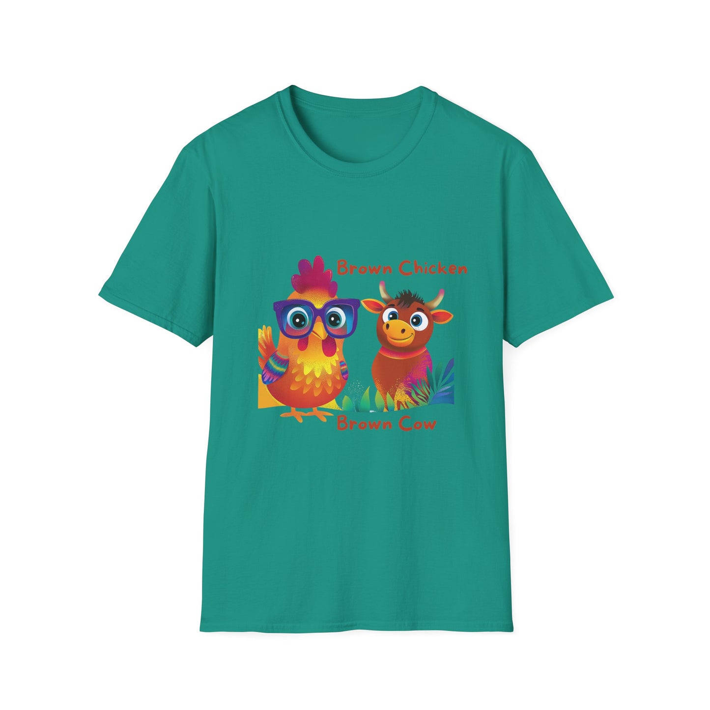 Cute Brown Chicken & Cow Friends T-Shirt | Kawaii Farm Animals Kids Educational Tee